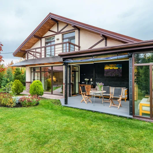 modern backyard with seating and firepit