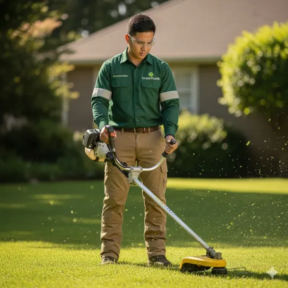 Expert lawn care service in action